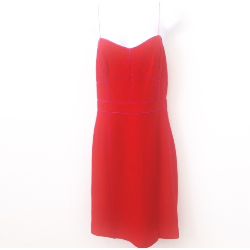Banana Republic,  Red Wool Blend Spaghetti Strap Knee Length Lined Sheat…
